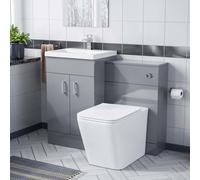 Nes Home Light Grey 500mm Floor Standing Vanity Unit Wc & Square Rimless Toilet