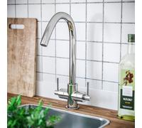 Nes Home Chrome Twin Lever 360 Swivel Spout Kitchen Sink Tap Brass in Silver Nes Home Silver