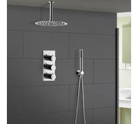 Nes Home Lilly 2 Way Round Concealed Thermostatic Shower Mixer, Slim Shower Head & Handset