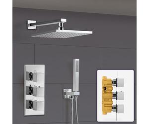 Nes Home | Lilly 2 Way Square Concealed Thermostatic Mixer Valve Hand Held Shower Head