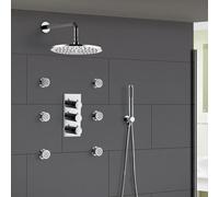 Nes Home Lilly 3 Dial 3 Way Round Concealed Thermostatic Mixer Valve Hand Held Shower Body Jet