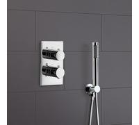 Nes Home Lily 2 Dial 1 Way Chrome Round Concealed Thermostatic Mixer Valve & Pencil Shower Handset in Silver Nes Home Silver