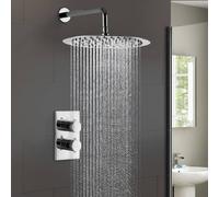 Nes Home Lily 2 Dial 1 Way Chrome Round Concealed Thermostatic Mixer Valve & Thin 300mm Round Shower Head in Silver Nes Home Silver