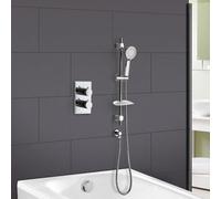 Nes Home Lily 2 Dial 2 Way Round Concealed Thermostatic Mixer Valve, Slider Rail, Handset & Bath Filler Chrome