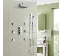 Nes Home | Lily Square 3 Way Concealed Thermostatic Shower Mixer Set - Shower Head, Handset & Body Jets