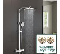 Nes Home Lois Square Dual Head Thermostatic Shower Mixer Chrome Bathroom Exposed Valve