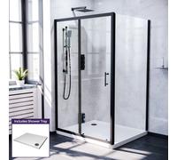 Nes Home Magna 1100 Black Shower Sliding Door, 800 Frameless Side Panel & Tray