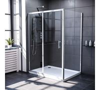 Nes Home Magna 1300mm Shower Sliding Door & 900mm Frameless Glass Side Panel Screen Chrome