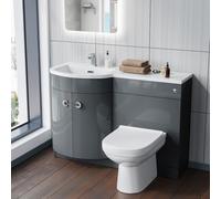 Nes Home Manifold Bathroom Basin Lh Sink Vanity Grey Unit Back To Wall Wc Toilet 1100mm