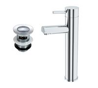 Nes Home Marc High Rise Basin Mono Mixer Tap with Waste Chrome in Silver Nes Home Silver