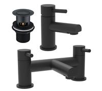 Nes Home Matt Black Basin Single Lever Mixer Tap Bath Filler Mixer Tap & Waste Nes Home Black