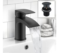 Nes Home Matt Black Cloakroom Bathroom Basin Mono Mixer Tap with Waste