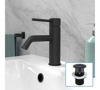 Nes Home Matt Black Deck Mounted Round Single Lever Basin Mono Tap With Waste