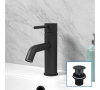 Nes Home Matt Black Deck Mounted Round Single Lever Basin Mono Tap with Waste Nes Home Black