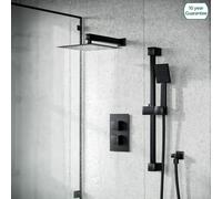 Nes Home Matt Black Rainfall Shower Head With Hand Held And Thermostatic Valve Temel