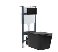Nes Home Matt Black Square WH Toilet Top/Front Frame & Round Button Flush Plate
