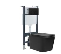 Nes Home Matt Black Square WH Toilet Top/Front Frame & Round Button Flush Plate