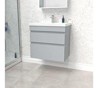 Nes Home Matt Grey 600mm 2 Drawer Wall Hung Vanity Cabinet & Basin Sink Unit