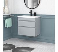 Nes Home Matt Grey 600mm PVC 2 Drawer Wall Hung Vanity Cabinet and Basin Sink Unit