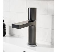 Nes Home Matt Grey Modern Futuristic Basin Mixer Tap Deck Mounted Brass Core