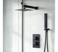 Voilet 2 Dial 2 Outlet Square Concealed Thermostatic Mixer Valve, Shower Head & Handset Matte Black