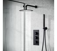 Nes Home Matte Black 2 Way Thermostatic Shower Valve with Handset Head & Arm Set Nes Home Black