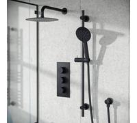 Nes Home Matte Black 3 Dial 2 Way Concealed Thermostatic Shower Valve, Shower Head & Arm Set Nes Home Black