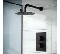 Porto Concealed Thermostatic Overhead 200mm Rainfall Shower Mixer Set Matte Black