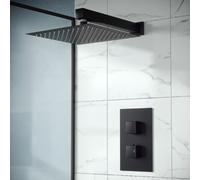Nes Home Matte Black Concealed Thermostatic Overhead 200mm Square Rainfall Shower Mixer Set Nes Home Black