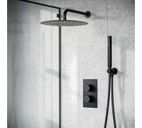 Nes Home Matte Black Round 300mm Shower With Hand Held Set Thermostatic Mixer Valve Temel