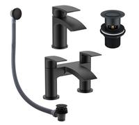 Nes Home Matte Black Round Basin Tap & Bath Filler with Sink & Sprung Waste Set