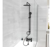 Nes Home Matte Black Round Shower Riser Rail Kit With Bath Mixer & Handset in Jet Black Nes Home Jet Black