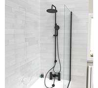 Nes Home Matte Black Round Shower Riser Rail Kit With Waterfall Mixer & Handset Nes Home Black