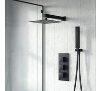 Nes Home Matte Black Square Shower Head Concealed Thermostatic Mixer Valve Handheld