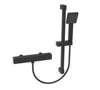 Nes Home Matte Black Square Thermostatic Mixer With Slider Rail & Handset Nes Home Black