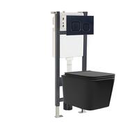 Nes Home Matte Black Square Toilet, Cistern Frame & Square Button Flush Plate