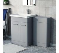 Nes Home Matte Grey 1100mm Freestanding Cabinet Ceramic Basin WC Unit Flat Pack