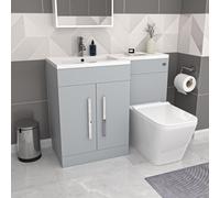 Nes Home Matte Grey 1100mm LH Basin Sink Vanity Cabinet with BTW Toilet Flat Pack