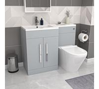 Nes Home Matte Grey 1100mm LH Basin Vanity Cabinet & BTW Curved Toilet Flat Pack
