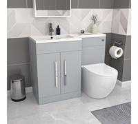 Nes Home Matte Grey 1100mm Lh Basin Vanity Cabinet & Btw Modern Curved Toilet