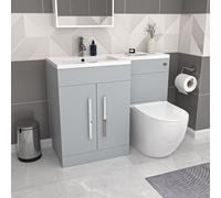Nes Home Matte Grey 1100mm LH Basin Vanity Cabinet & BTW Modern Curved Toilet Flat Pack