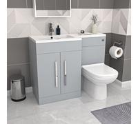 Nes Home Matte Grey 1100mm LH Vanity WC Unit & Modern BTW Toilet Flat Pack