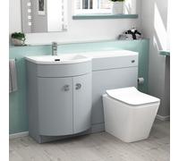 Nes Home Matte Grey 1100mm P-Shape Left Hand Basin Vanity Wc Unit & Btw Toilet