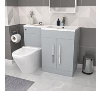 Nes Home Matte Grey 1100mm RH Basin Vanity Cabinet & BTW Curved Toilet
