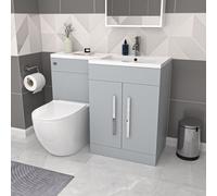 Nes Home Matte Grey 1100mm RH Basin Vanity Cabinet & BTW Modern Curved Toilet Flat Pack