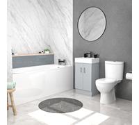 Nes Home Matte Grey 450mm Flat Pack Basin Vanity Unit Toilet & Round Bath