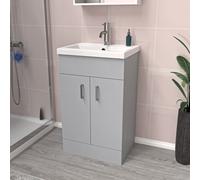 Nes Home Matte Grey 500mm Floor Standing Vanity Unit & White Basin Flat Pack