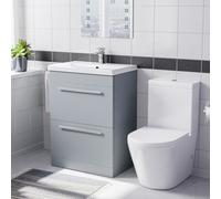 Nes Home Matte Grey 600mm 2 Drawer Vanity Basin Unit & Close Coupled Toilet