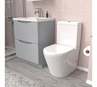 Nes Home Matte Grey 600mm Basin Vanity Unit and Rimless Close Coupled Toilet