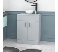 Nes Home Matte Grey 600mm Bathroom Doors Vanity Unit Round Ceramic Basin